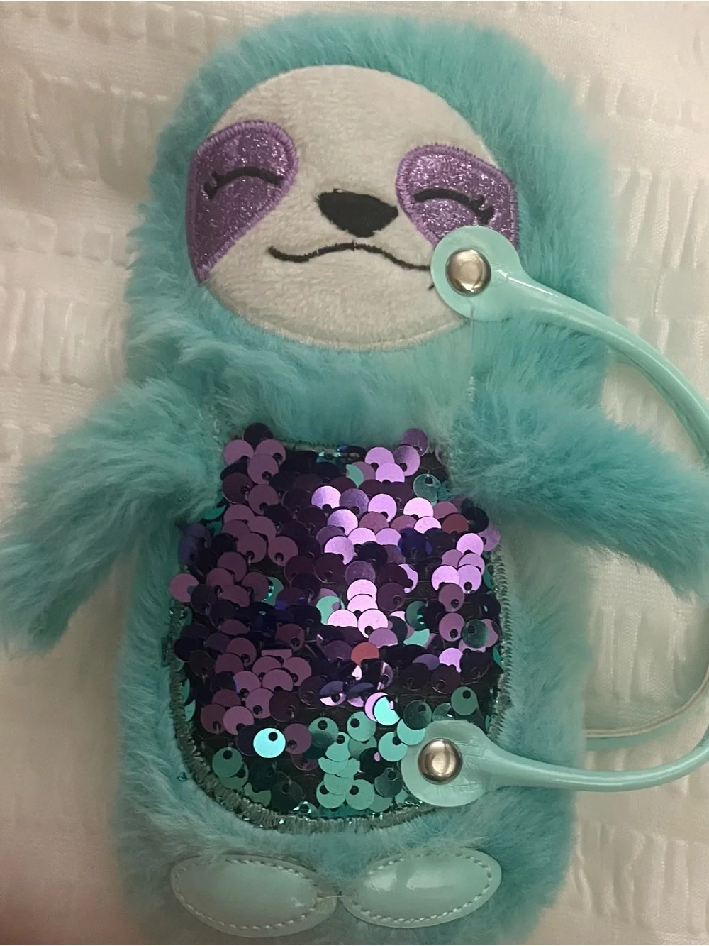 Teal Sequin Sloth Plush Bag